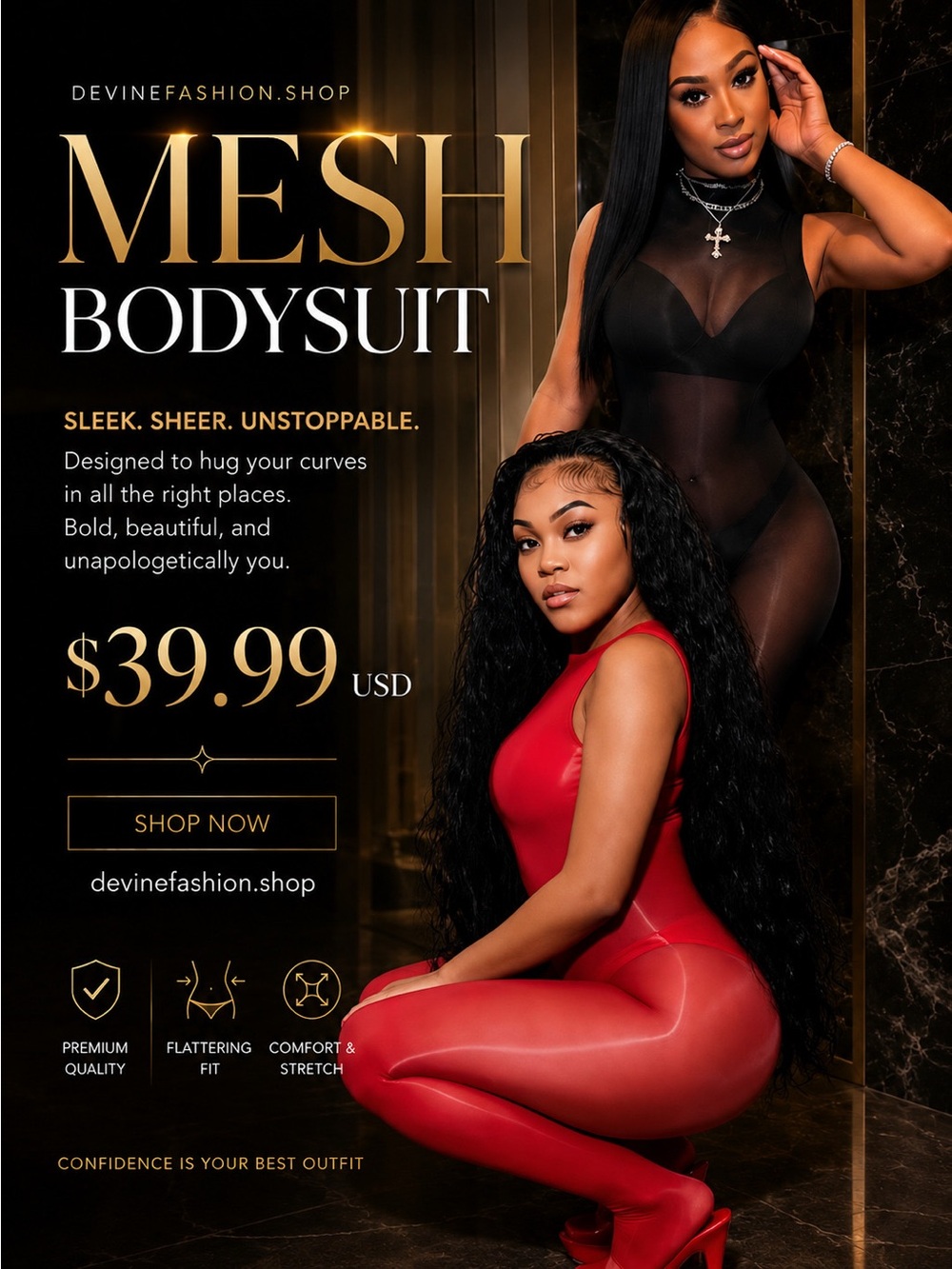 Mesh Bodysuit - Black & Red Styles